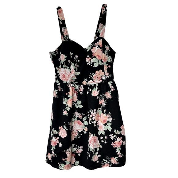 No Boundary Junior Dress Black with Peach/Green Floral Size: Large 11/13 - Picture 1 of 5